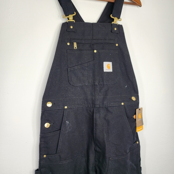 Carhartt Men's Duck Bib Unlined Overalls Workwear Black Size 32x32 - Picture 4 of 11